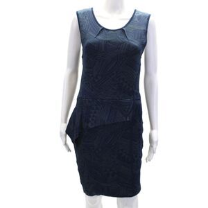 Cut25 Womens Geometric Sleeveless Knee Length Pencil Dress Blue Size M